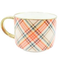 Orange Check Mug Ceramic 7 CM with Gold Handle Tableware Gift Home Decor