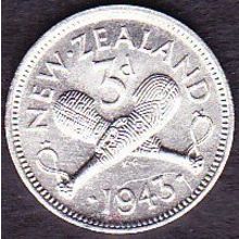 1943 New Zealand Threepence Coin