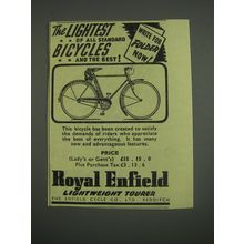 1949 Royal Enfield Lightweight Tourer Bicycle Ad - The lightest of all standard