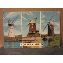 multiview, NORFOLK MILLS used postcard by J. Salmon 1974 pm windmills #