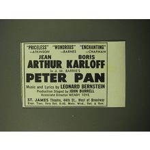 1950 Peter Pan Play Advertisement - Jean Arthur Boris Karloff