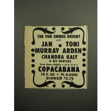 1952 Copacabana Club Ad - The fun shines bright with Jan Murray Toni Arden