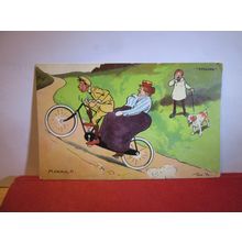 MARRIED, CYCLING by Tom Browne used antique postcard by Davidson Bros. 1907 pm =