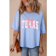 Myosotis TEXAS Bow Graphic Half Sleeve Drop Shoulder Loose Tee