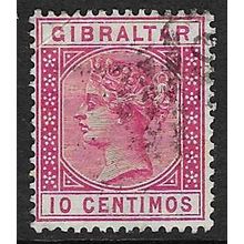 GIBRALTAR 1889-96 10c CENTIMOS SPANISH CURRENCY USED SG23 #2