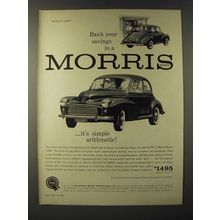 1960 Morris 1000 Car Ad - Bank your savings it's simple arithmetic