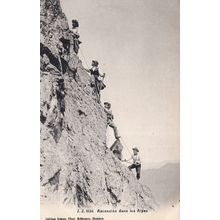 Switzerland Ascension Dans Les Alpes Old Mountain Climbing Postcard
