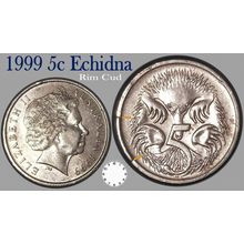 Australia 1999 5c Echidna - "Rim Cud" REVERSE - Circulated