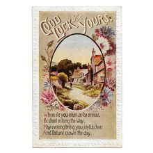 Postcard UK greetings birthday Good Luck Be Yours village scene embossed edge