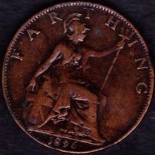 1896 Great Britain 1 Farthing Coin