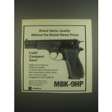 1986 Kassnar MBK-9HP Pistol Ad - Brand name quality without the brand name price