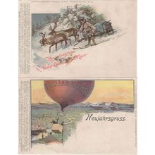 Neujahrsgruss Hot Air Balloon German 2x Antique Postcard