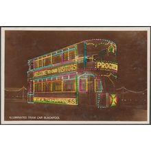 Illuminated Tram Car, Blackpool, Lancashire, c.1930 - RP Postcard