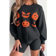Black Halloween Pumpkin Face Pattern Drop Shoulder Sweater