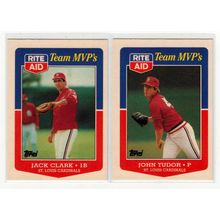 Two 1988 Topps Rite Aid Team MVP’s St. Louis Cardinals cards-10, 29-Clark, Tudor