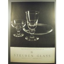 1955 Steuben Glass Ad - Crystal Goblets, Champagne Glasses and Dessert Plates