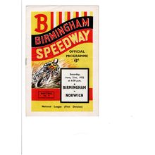 Birmingham v Norwich 1952 speedway programme