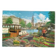 FLOWERMARKET, AMSTERDAM, HOLLAND .used vintage postcard 1977 postmark =