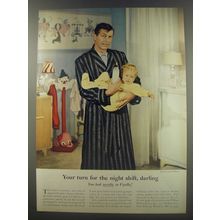 1956 Viyella Robe Ad - Your turn for the night shift, darling