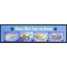 Antigua and Barbuda WWF Antiguan Racer Imperf Top Strip of 4v 2002 MNH