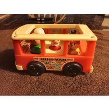 Old Fisher Price Mini Bus #141 6 1/2" Long Working 1970 All Wood Figures