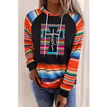 Multicolor Faith Western Serape Striped Patchwork Loose Hoodie