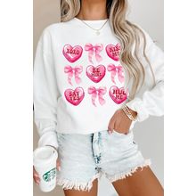 White Valentine Candy Heart & Bow Graphic Sweatshirt