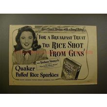 1946 Quaker Puffed Rice Sparkies Ad - Barbara Stanwyck!