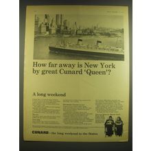 1965 Cunard Cruise Ad - How far away is New York by great Cunard Queen?