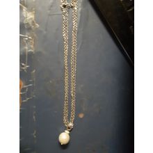 womens silvertone necklace 3 strand with pearl and gem pendant