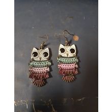 womens bronze tone owl hanging earrings