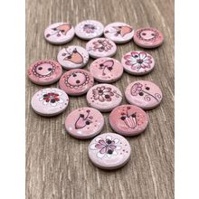 15mm Pink Flower Printing Wooden Buttons Sewing Scrapbooking Cardigans Knitting