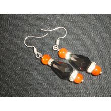 Elegant medium size black peardrop & orange crystal glass dangle earrings