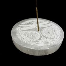 Selenite Incense Stand | Dragonfly Etched | 10 cm | Morocco[ ]