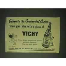 1958 Vichy Water Ad - Cultivate the Continental Custom