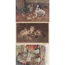 Farm Dog Crying Cat Consoling Him Farmyard WW1 3x Postcard