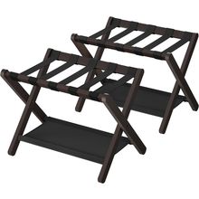 Set of 2 - Sturdy Bamboo Luggage Rack in Brown Wood Finish with Bottom Shelf