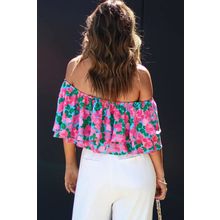 Rose Floral Off-Shoulder Tiered Ruffle Blouse
