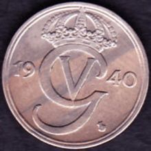 1940 Sweden 25 Ore Coin