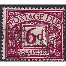 GB 1959 - 63 QE2 6d Purple Postage Due used Wmk 179 SG D63 ( 675 )
