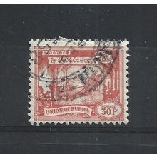 Burma.SG145 30p Elephant hauling log (Red).Fine Used.Jul25g