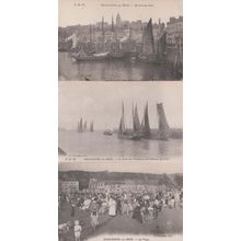 Fishing Boats at Boulogne Port Beach Antique French France 3 Postcard