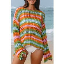 Carrot Multi Stripe Open Knit Sweater Beach Cover Up