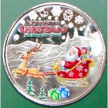 Merry Christmas. Challenge Coin. 1.50" Silver Tone. B89b.