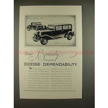 1931 Dodge Eight Coupe & Six Sedan Car Ad - Beauty!!