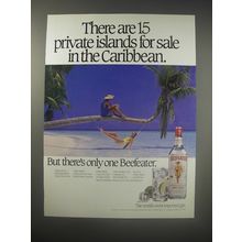 1990 Beefeater Gin Ad - There are 15 private islands for sale in the Caribbean.