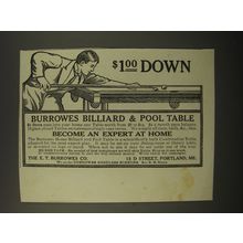 1908 Burrowes Billiard & Pool Table Ad - $1.00 down