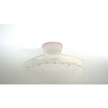 Clear frosted white spotted Iridescent hair claw clip for fine thin hair