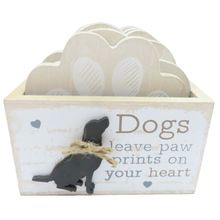 Dogs Coasters with Holder Dogs Leave Pawprins on Your Heart 9.5 CM Wood Gift