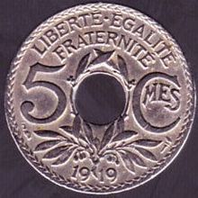 1919 France 5 Centimes Coin